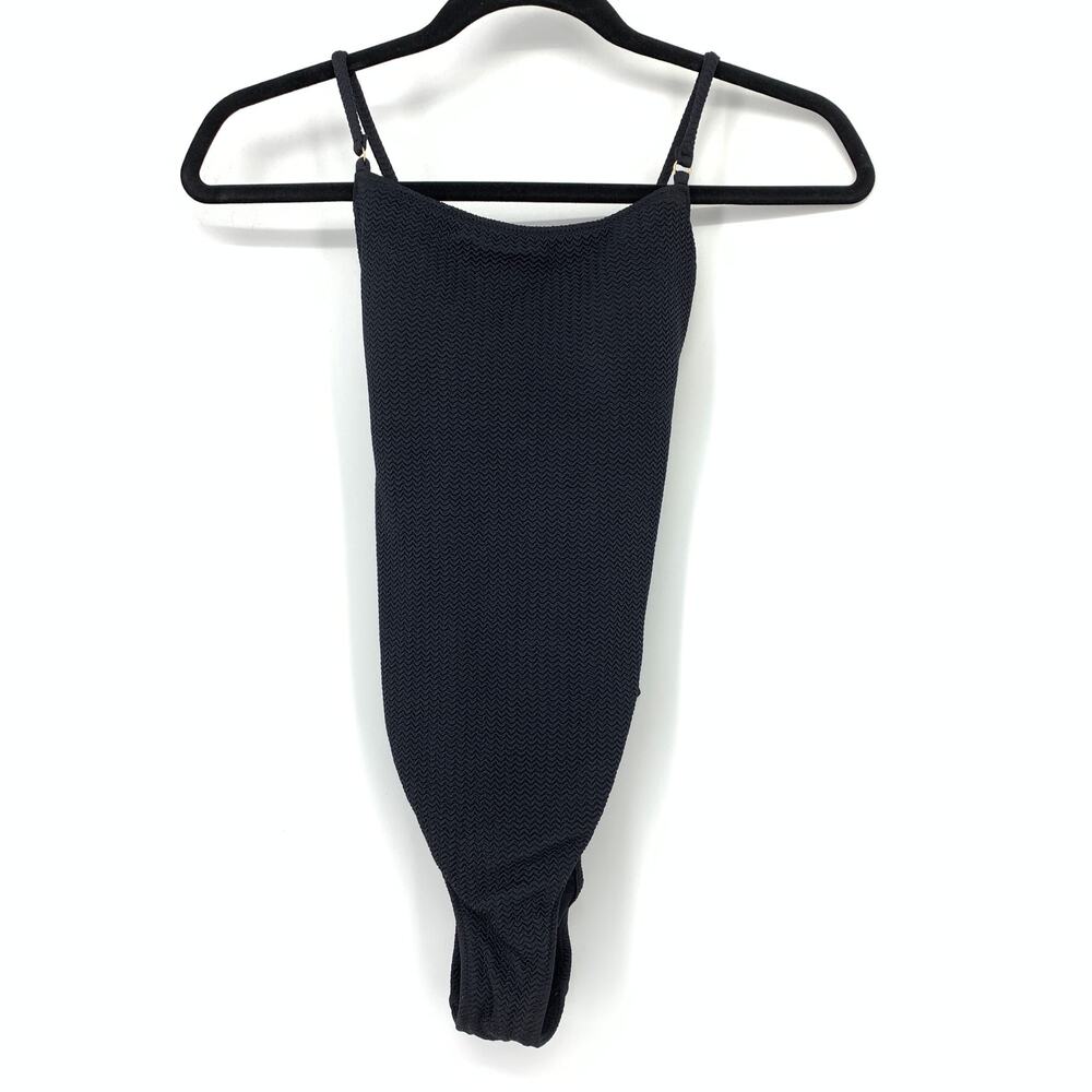 Sea Dive Deep V Neck One Piece Swimsuit Womens Size US 4 Black Textured